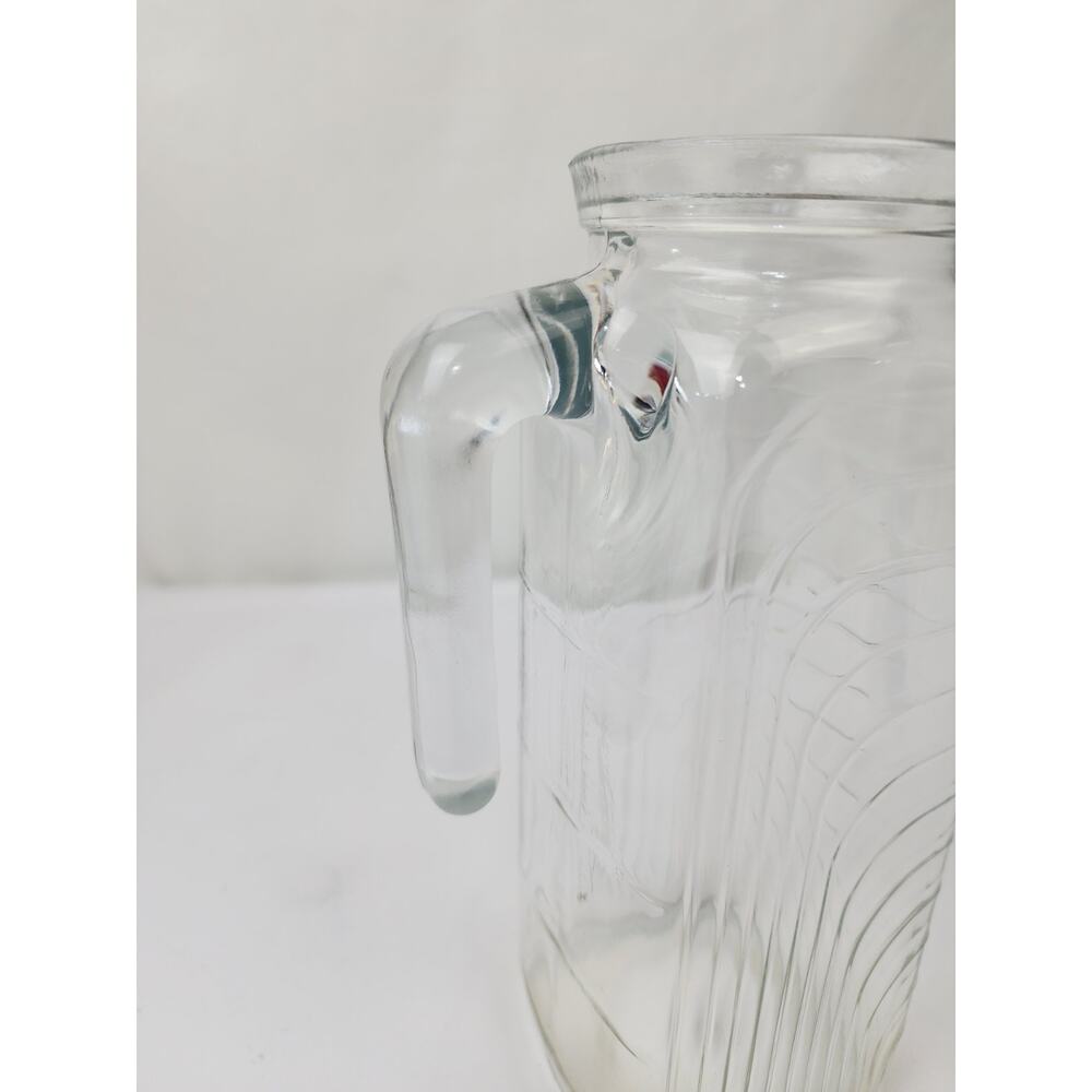 Covetro Ribbed Glass 9" Refrigerator Juice Water 40oz Pitcher w/Handle Red Lid - Picture 8 of 9